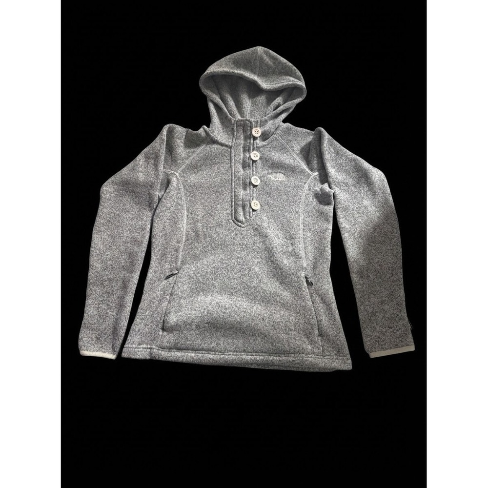 The North Face Crescent Sunset Knit Fleece Hoodie Gray Button Zip Womens Small